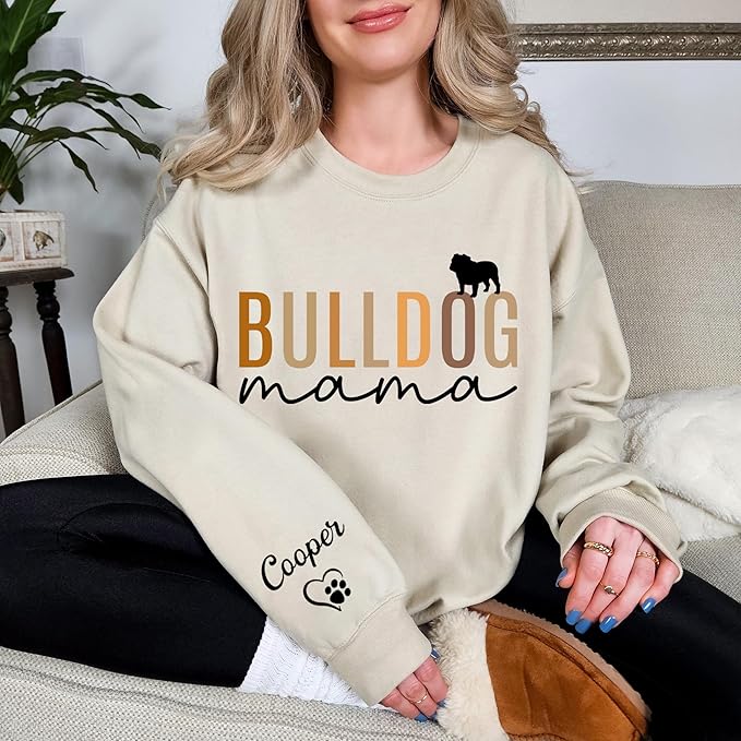 LOVELYPOD Custom Dog Mama Sweatshirt with Dogs Name on Sleeve, Fur Mom Sweater, Dogs Lover