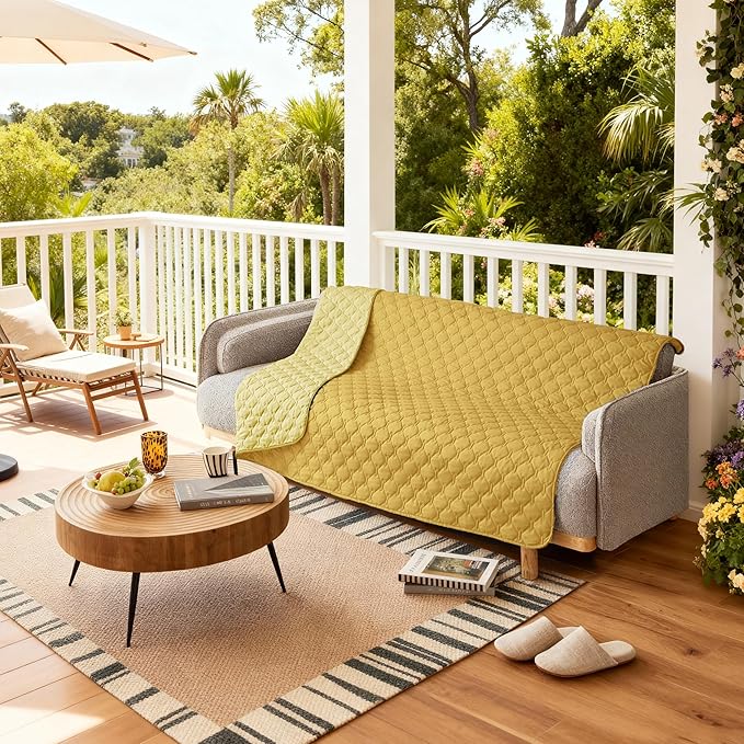 gogobunny 100% Double-Sided Waterproof Dog Bed Cover Pet Blanket Sofa Couch Furniture Protector for Puppy Large Dog Cat, Reversible (82x82 Inch (Pack of 1), Dark Yellow/Light Yellow)