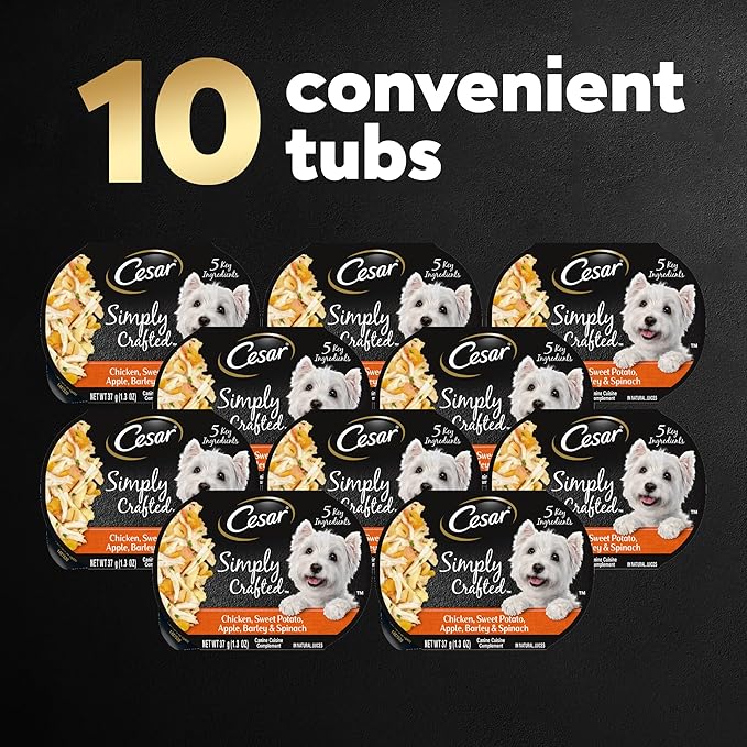 Cesar Simply Crafted Adult Wet Dog Food Meal Topper, Chicken, Sweet Potato, Apple, Barley & Spinach, 1.3oz. (10 Count, Pack of 1)