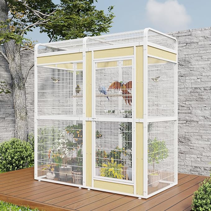 Large Bird Cage for Parakeets Outdoor Bird Aviary Parrot Cage with Perch, Birdcage for Macaws Canaries Parrots Budgie Lovebirds-White