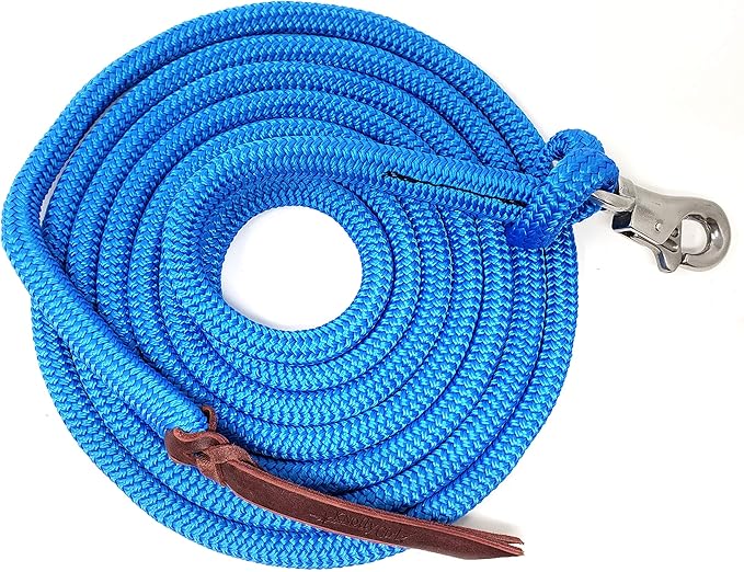Double Braid Lead Rope with Eye Splice Loop, 12-14FT Lengths (Blue, 14 ft.)