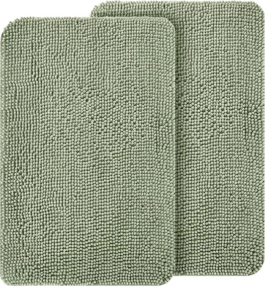 OLANLY Dog Door Mat Set 2-Piece 30x20, Absorbs Moisture and Dirt, Absorbent Non-Slip Washable Doormat, Quick Dry Chenille Mud Mat for Dogs, Entry Indoor Entryway Carpet for Inside Floor, Sage Green