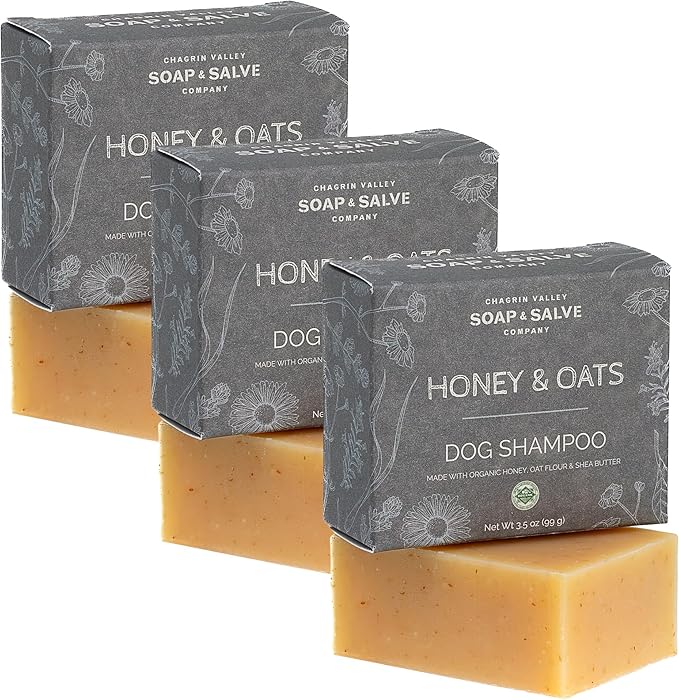Chagrin Valley Soap & Salve Certified Organic Dog Shampoo and Conditioner – Puppy Shampoo Itchy Skin Relief and Puppy Essentials - Natural Handmade Honey & Oats, 3.8 oz Bar Soap