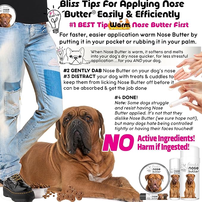 The Blissful Dog Dogue De Bordeaux Nose Butter, Versatile Dog Nose Balm for Dry Nose, Handcrafted Nose Moisturizer, Easy-to-Apply Dog Essentials, Unscented, 8 oz.