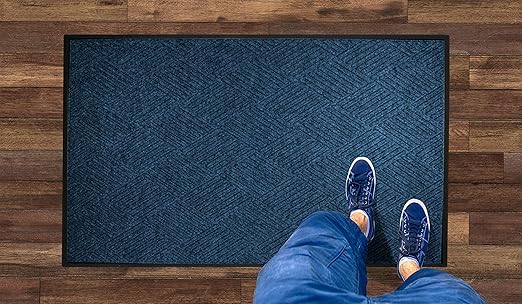 WaterHog Diamond | Commercial-Grade Entrance Mat with Rubber Border – Indoor/Outdoor, Quick Drying, Stain Resistant Door Mat (Navy, 12.2' Length x 3' Width)