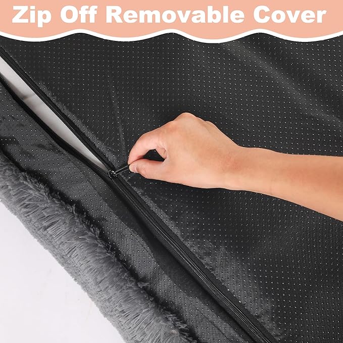 Bedfolks Waterproof Dog Crate Bed, Plush Pad With Removable Cover, Faux Fur for Small Dogs and Cats, Fluffy Washable Kennel Bed 17"x12", Solid Dark Grey