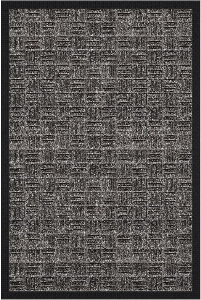 Indoor/Outdoor Hose-Wash Embossed Design Non-Slip Rubber 2x3 Modern Entryway Mat for Entryway, Patio, Backyard, Garage, 24" x 36", Black