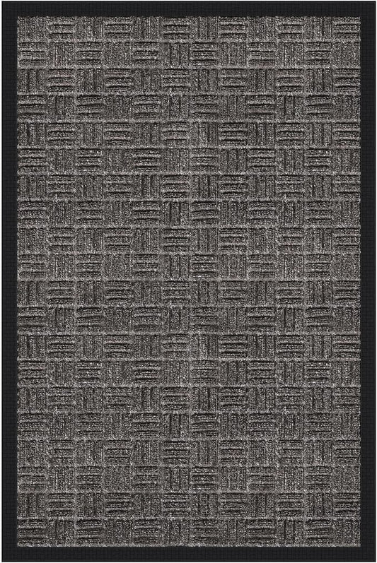 Indoor/Outdoor Hose-Wash Embossed Design Non-Slip Rubber 2x3 Modern Entryway Mat for Entryway, Patio, Backyard, Garage, 24" x 36", Black
