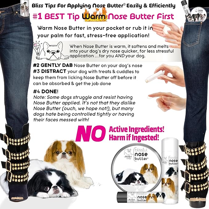 The Blissful Dog Japanese Chin Nose Butter for Dry, Cracked Skin, Lick-Safe Dog Nose Balm with Moisturizing Shea Butter, Almond, Olive, and Essential Oils, Pet Supplies, Uncented, 0.15 oz.