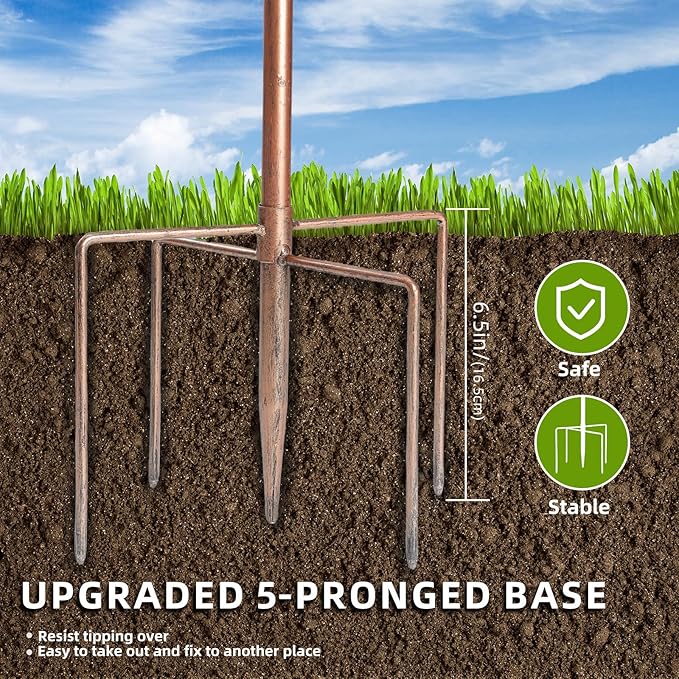 Metal Bird Bath Feeder for Outdoors,3.34" Deep Birdbaths Bowl with Stable Upgrades Stake 5-Pronged Base,Easy Clean Birdfeeders for Garden Yard Lawn Decor(Red Bronze)