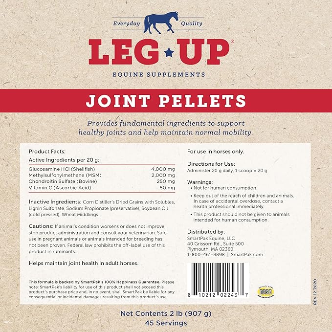 SmartEquine Leg Up Joint Pellets | Joint Support Supplement For Horses | Glucosamine Chondroitin Sulfate and Antioxidants Formula With No Added Sugar | Ideal For Light Work Horses | 45 Servings | 2 lb