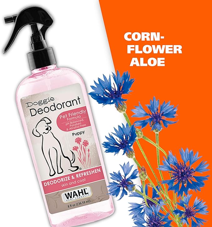 Wahl USA Cornflower Scented Pet Deodorant Spray for All Dogs & Cats – Clean Fresh Smell Refreshes & Deodorizes – 8 oz - Model 820009A