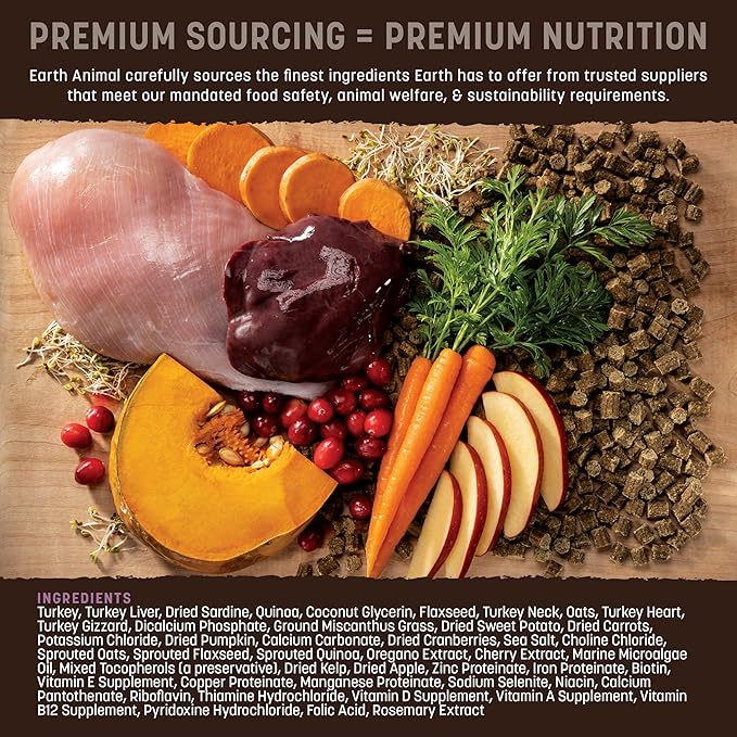 Earth Animal Wisdom Air Dried Dog Food - Turkey Recipe Premium Natural Dry Dog Food for All Breeds & Ages - 2 Lbs Bag