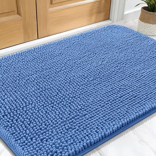 OLANLY Dog Door Mat for Muddy Paws 30x20, Absorbs Moisture and Dirt, Absorbent Non-Slip Washable Doormat, Quick Dry Chenille Mud Mat, Entry Indoor Entryway Carpet for Inside Floor, Cornflower Blue