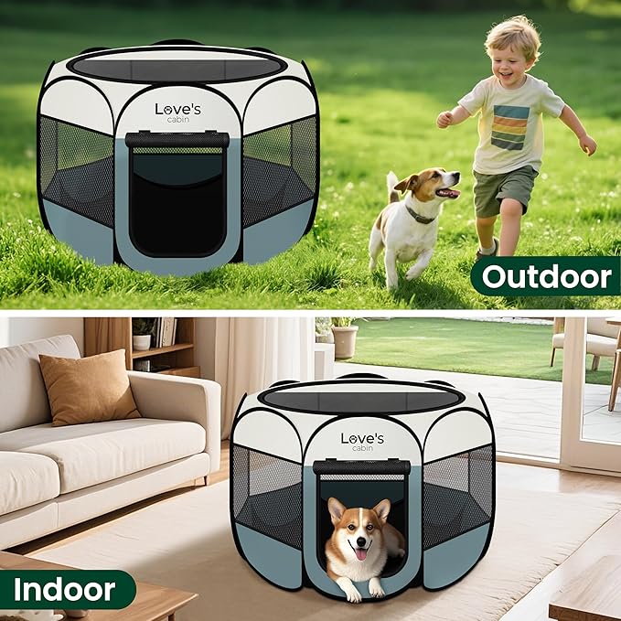 Love's cabin Pet Puppy Dog Playpen, Medium Dog Tent Crates Cage Indoor/Outdoor, Portable Playpen for Cat, Foldable Pop Up Dog Kennel Playpen with Carring Case, Removable Zipper Top, Moss Green