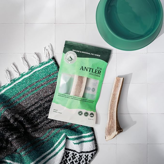 Mountain Valley Elk Antlers for Dogs - 100% Natural & Organic Chew for Aggressive Chewers, No Odor, No Mess, Long Lasting - Wild-Foraged Naturally Shed Antlers in USA - Grade A, Split Jumbo (1 Pack)