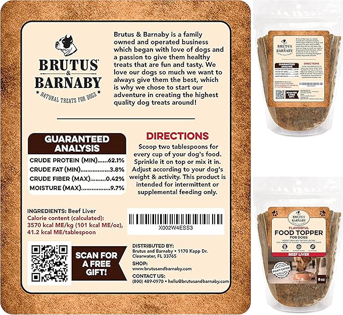 BRUTUS & BARNABY Dog Food Topper - Beef Liver - Enhance Your Dogs Meal with This Flavor Packed Mix - Sprinkle On Dog Food Flavoring for Picky Eaters - Just One Single Ingredient