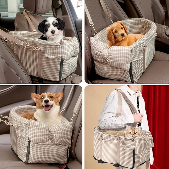 Center Console Dog Car Seat for Small Dog Removable Pet Car Seat with Cushion Board Safety Belt Console Dogs Seats for Mini Pet Puppy Up to 15 Lbs