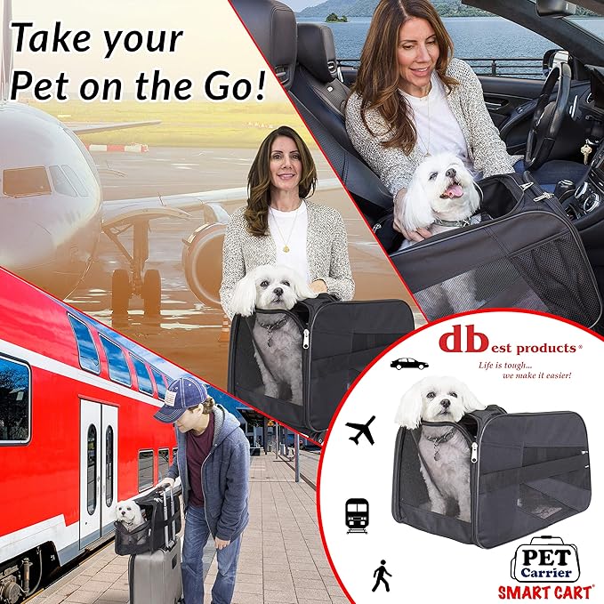 dbest products Pet Smart Cart Carrier, Large, Black, Soft Sided Collapsible Folding Travel Bag, Dog Cat Airline Approved Tote Luggage Backpack