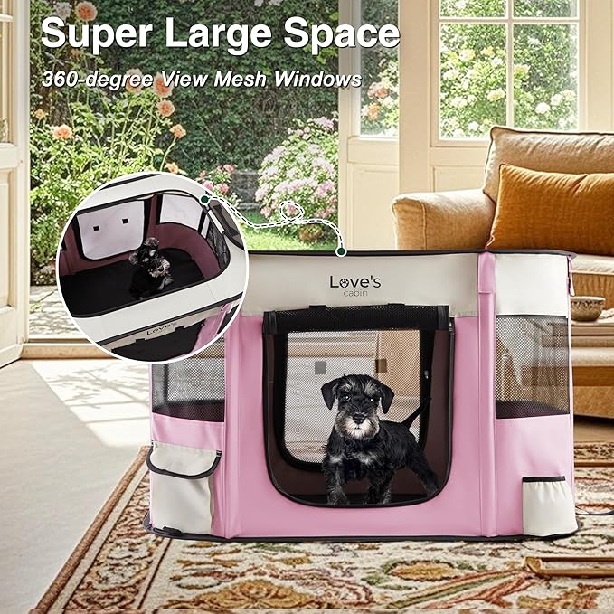 Love's cabin Pet Puppy Dog Playpen, Medium Dog Tent Crates Cage Indoor/Outdoor, Portable Exercise Playpen for Cat, Foldable Pop Up Dog Kennel Playpen with Carring Case (M, Light Pink)