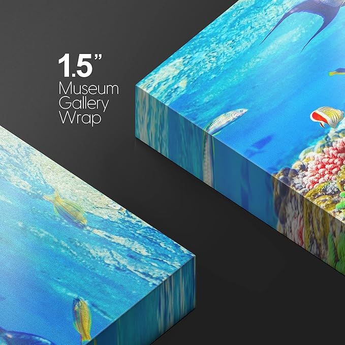 wall26 Canvas Print Wall Art Sunlight Ocean Sea Coral Reef Anemone Fish Nature Animals Photography Realism Rustic Scenic Landscape Wilderness Earth for Living Room, Bedroom, Office - 32"x48"