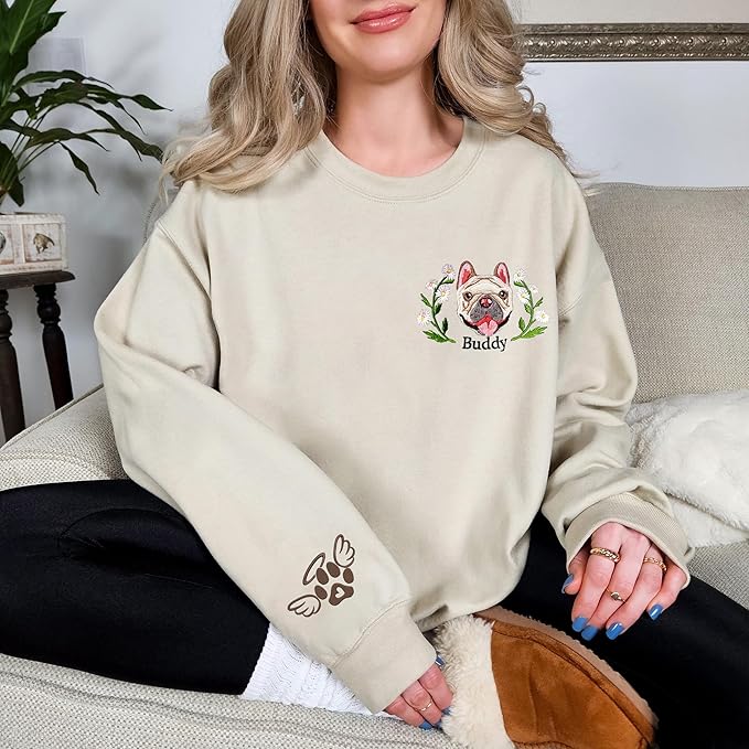 LOVELYPOD Custom Embroidered Dog Mom Sweatshirt with Dogs Names, Pet Photo Shirt, for Dog Lovers
