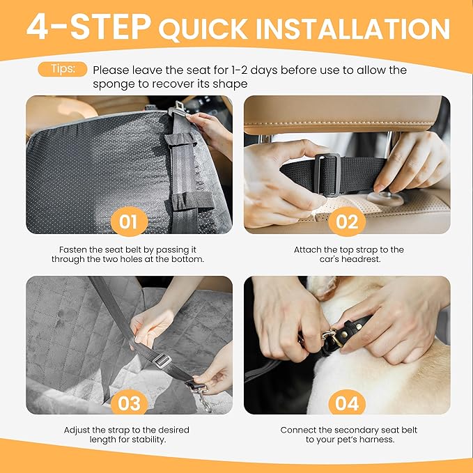 Dog Car Seat for Small Dog with Washable Mat, Memory Foam Booster Seat for Dogs Under 30lb, Elevated Pet Seat with Pockets, Anti-Slip Bed for Car, Perfect for Front & Back Seats with Safety Leash