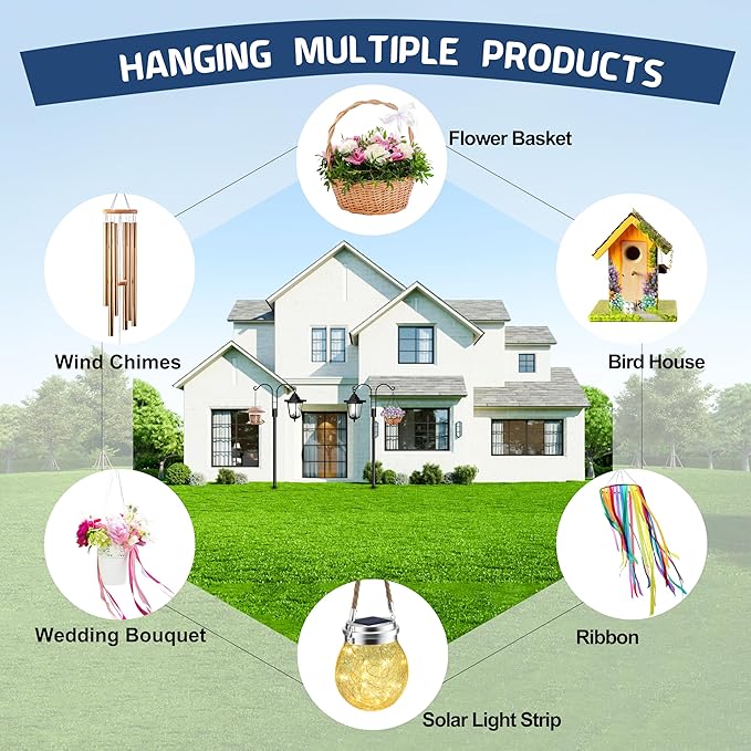 Ottsuls Bird Feeder Pole, 2 Pack 76 INCH Double Shepherds Hooks for Outdoor, Garden Pole with 5 Base Prongs Heavy Duty Planter Hooks for Hanging Plant Baskets, Lantern, Hummingbird Feeder