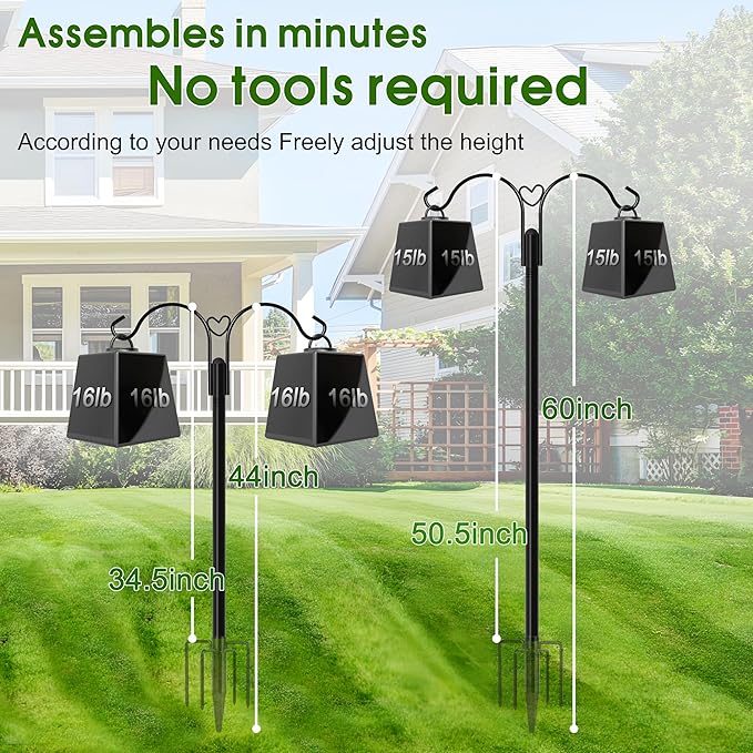 XDW-GIFTS Shepherds Hooks for Outdoor, 2-Pack 60 Inch Heavy Duty Bird Feeder Pole, Garden Pole for Hanging Plants, Lantern, Hummingbird Feeder, Hanging Plant Stand with 5 Base Prongs