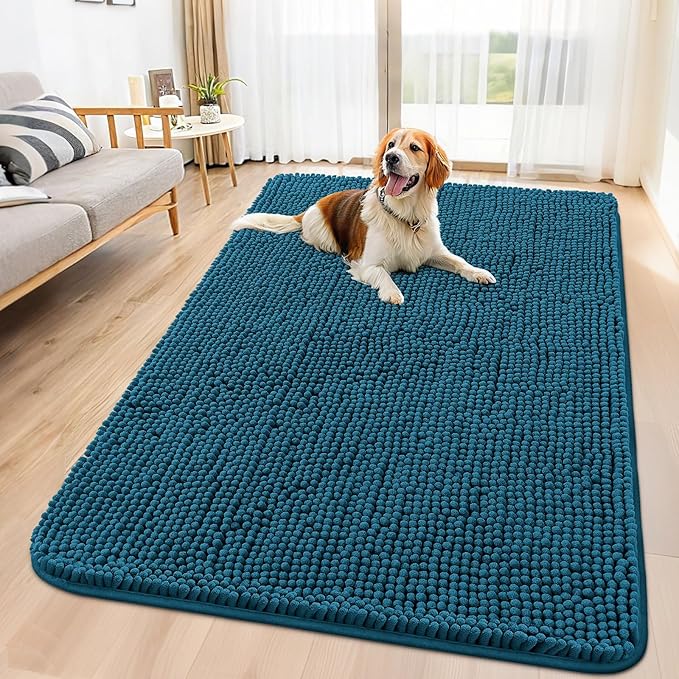Smiry Dog Door Mat for Muddy Paws 59x35, Absorbs Moisture and Dirt Doormat, Non-Slip Washable Quick Dry Chenille Front Door Mat Indoor Entrance, Entryway Carpet for Inside Floor, Atlantic Blue