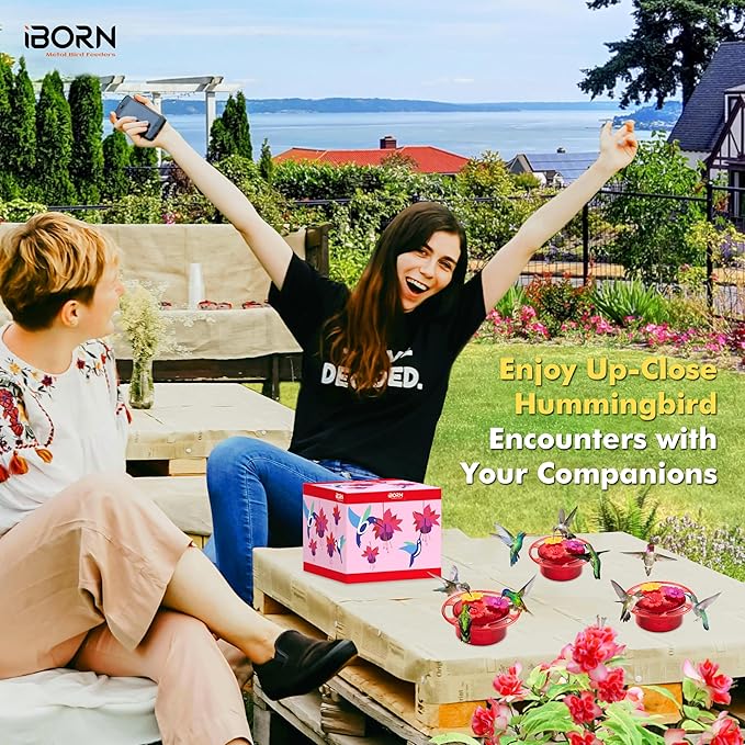 iBorn Handheld Hummingbird Feeders for Outdoors, Hummingbird Hand Feeder 3OZ Mini Bird Feeders for Outdoors,3 Bee Guard Feeding Ports, Silicone Flower, Red (Set of 1)