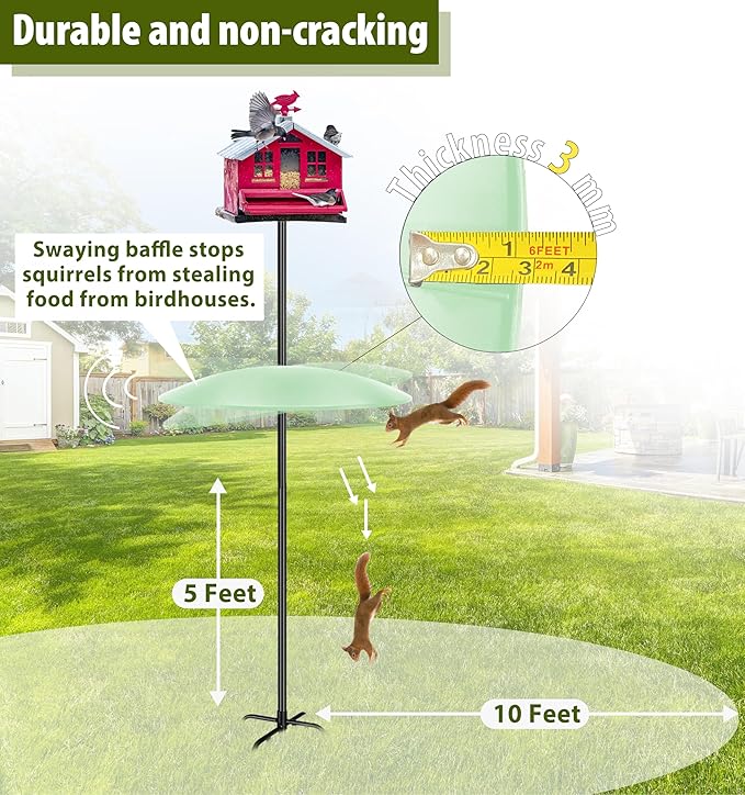 19" Extra Large Squirrel Baffle for Bird Feeder Pole,Squirrel Proof for Shepherd's Hook Outdoors, Extra Large Rain Guard for Outside Bird Feeder Pole Mount(Grass Green) 2 Pack