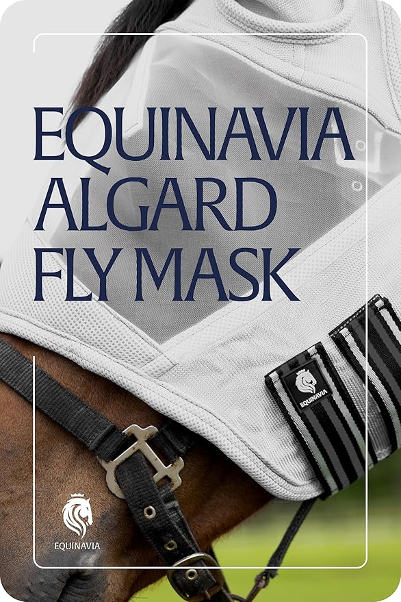 Equinavia Algard Soft Mesh Horse Fly Mask with Ear Protection and 45 UPF Rating | No Eye Irritation & UV Protection - Silver - Warmblood