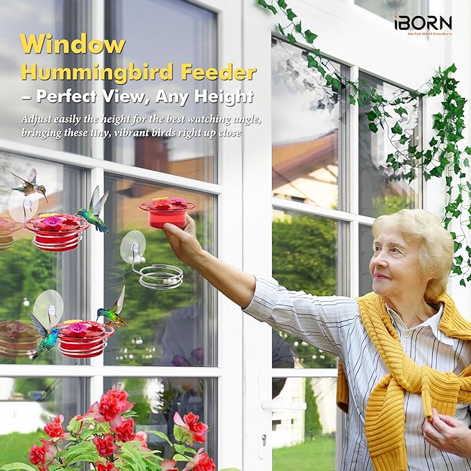iBorn Window Hummingbird Feeder Mini Hummingbird Feeders for Outdoors, 3OZ Humming Bird Feeder with Strong Suction Cup, 3 Feeding Ports & Stainless Steel Base, 3 Set