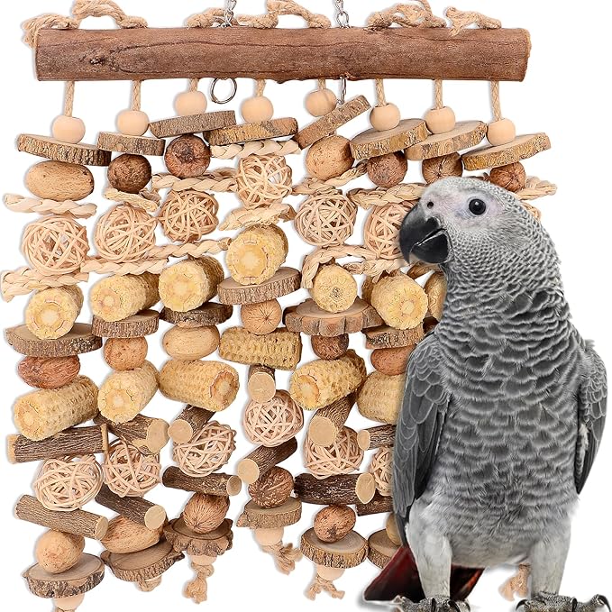 Extra Large Bird Macaw Chew Toys for Pets - Natural Wood - Heavy Duty Foraging and Destructive Play for Large Parrots - Bird Cage Accessories - for Macaw, Cockatoo, African Grey, Amazon Parrots