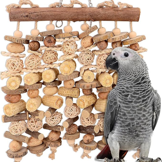 Extra Large Bird Macaw Chew Toys for Pets - Natural Wood - Heavy Duty Foraging and Destructive Play for Large Parrots - Bird Cage Accessories - for Macaw, Cockatoo, African Grey, Amazon Parrots