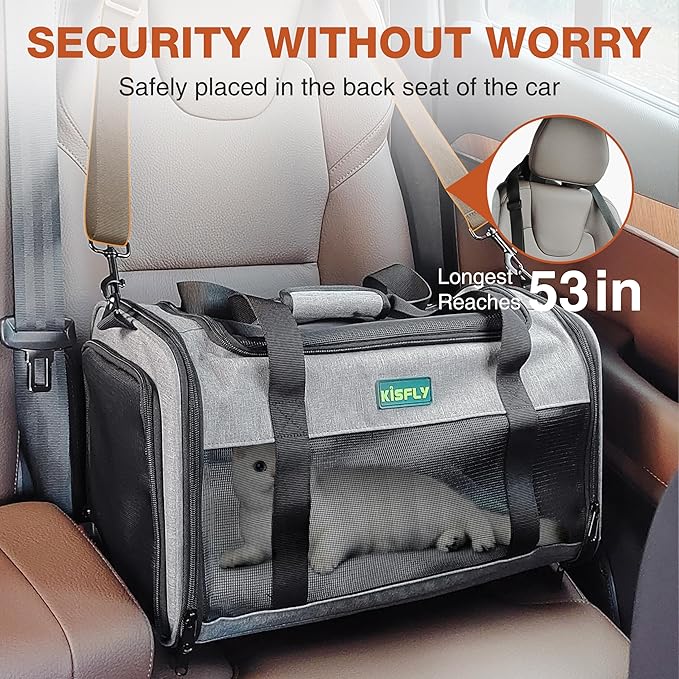 TSA Approved Pet Carrier in Cabin – Portable Travel Bag with Litter Box for Cats, Small Dogs, Kittens, Puppies & Rabbits (17"x11"x9.5"), for Pets up to 12 lbs, Gray