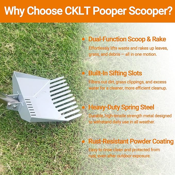 Heavy Duty Pooper Scooper 66in Spring Steel Scoop Long Stainless Steel Handle Dog Pooper Scooper for Large Dogs Outdoor Pet Waste Removal Shovel