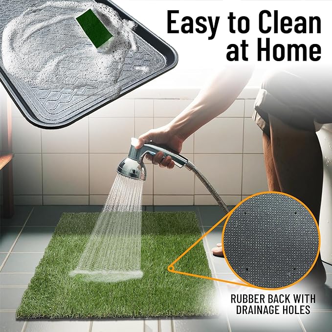 Ottomanson Artificial Grass Puppy Potty Training Pad with Tray, 15" x 30" Reusable Pee Pad for Small Pets and Dogs