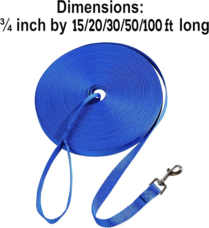 Hi Kiss Dog/Puppy Obedience Recall Agility Lead - 15ft, 20ft, 30ft, 50ft, 100ft Training Leash - Great for Training, Play, Camping, Backyard Blue 20 Feet
