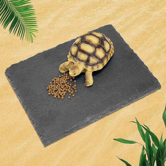 Reptile Basking Platform Tortoise Bearded Dragon Lizard Original Rock Slab,Easy to Grind The Nails,with Non-Slip mats,Natural Food Bowl,Moisturizing Effect (Small)