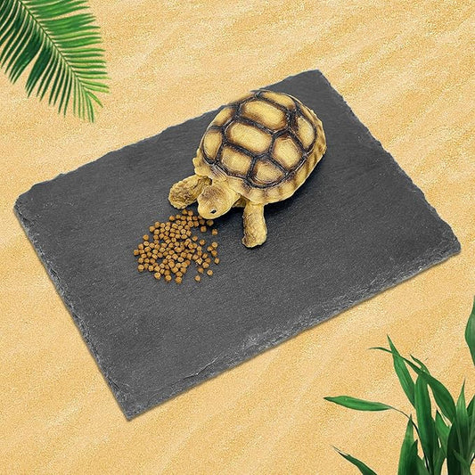 Reptile Basking Platform Tortoise Bearded Dragon Lizard Original Rock Slab,Easy to Grind The Nails,with Non-Slip mats,Natural Food Bowl,Moisturizing Effect (Small)