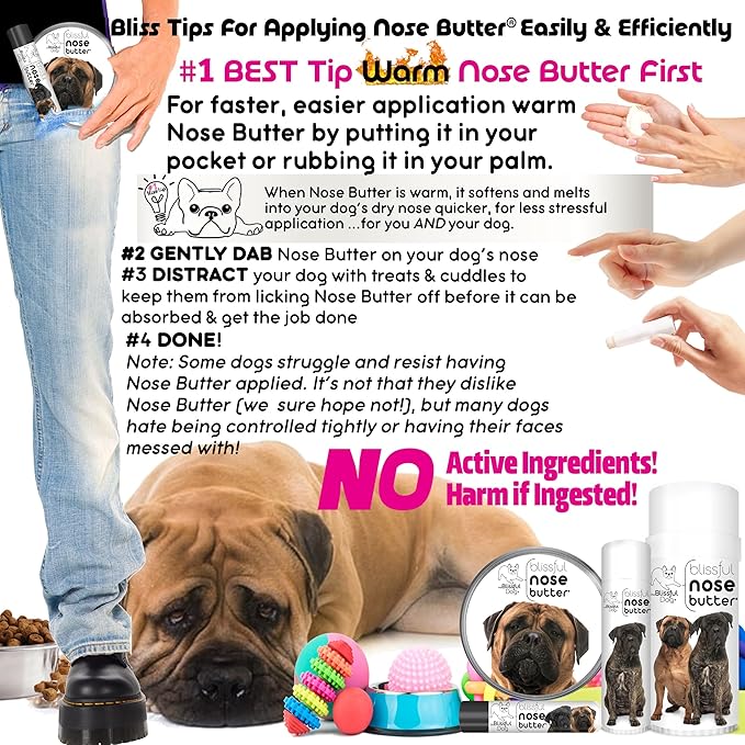 The Blissful Dog Bullmastiff Nose Butter for Dry, Cracked Skin, Lick-Safe Dog Nose Balm with Moisturizing Shea Butter, Almond, Olive, and Essential Oils, Pet Supplies, Uncented, 4 oz.