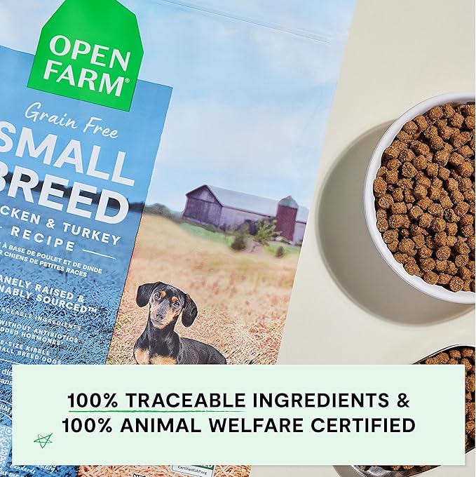 Open Farm, Grain-Free Dry Dog Food for Small Breeds, High-Protein Kibble, Sustainably & Ethically Sourced Ingredients, Non-GMO Veggies & Superfoods, Chicken & Turkey Recipe for Small Dogs, 4lb Bag
