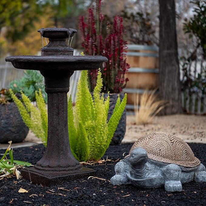 XBrand 28" Tiered Freestanding Classic Bird Bath Outdoor Water Fountain w/Auto Shut-Off Pump, Brown