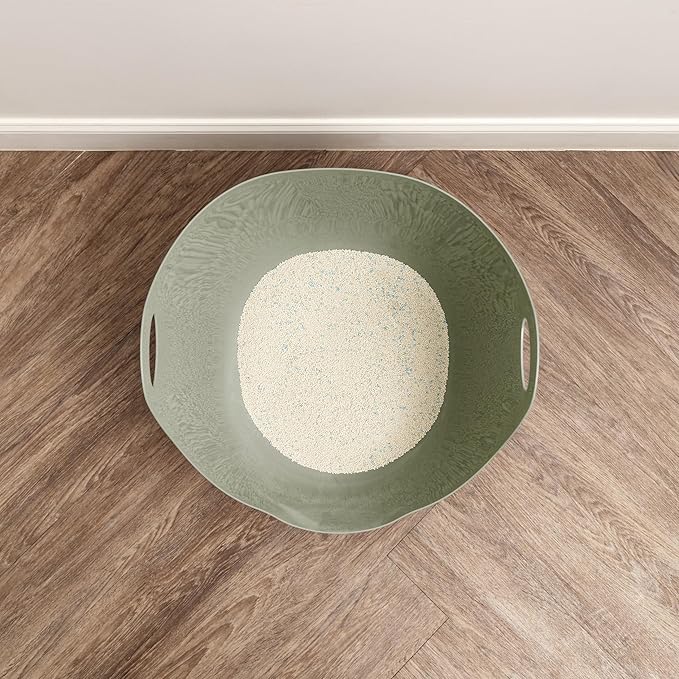 IRIS USA Cat Litter Box with High Walls and Handles, Made with Flexible Plastic, Sage Green