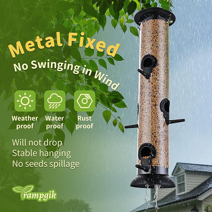 Bird Feeders for Outdoors Hanging,Finch Feeders for Outside,Chew-Proof Hanging Bird Feeder,Rust-Proof Birdfeeder,Squirrel Proof 6 Ports Metal Bird Feeder,14 Inch,1 Pack,Black