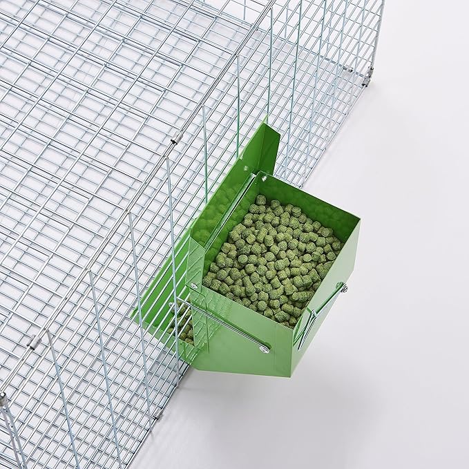 Metal Small Animal Feeder with Lid, Heavy Duty, Large Capacity Food Dispenser, Great for Rabbits, Guinea Pigs, Chinchillas and Other Small Animals (7.4 inch, Green)