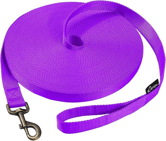HIKISS Long Dog Leash Obedience Recall Training Agility Lead with Thickening Material for Large Dog - 15ft 20ft 30ft 50ft 100ft Training Leash(Purple 100ft)