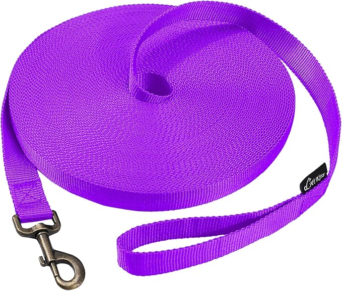 HIKISS Long Dog Leash Obedience Recall Training Agility Lead with Thickening Material for Large Dog - 15ft 20ft 30ft 50ft 100ft Training Leash(Purple 15ft)